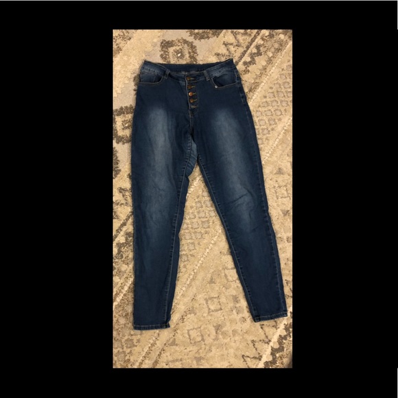High waisted button up stretch skinny jeans - Picture 3 of 5